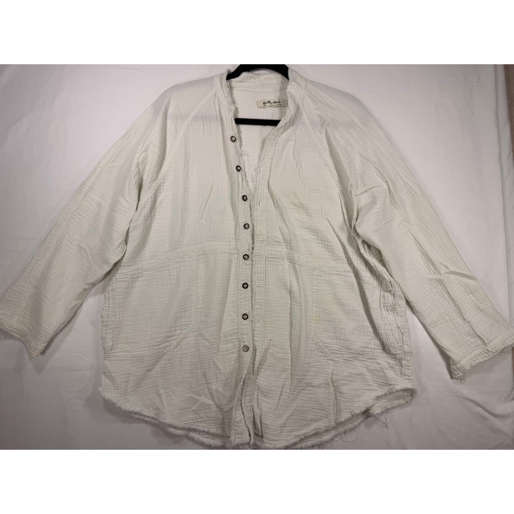 We The Free Button Down Women Small White Good Gauze Oversized Raw Hem Tunic